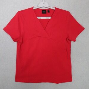 Rafaella Studio Women's Blouse V Neck Red Short Sleeve T Shirt Size XL